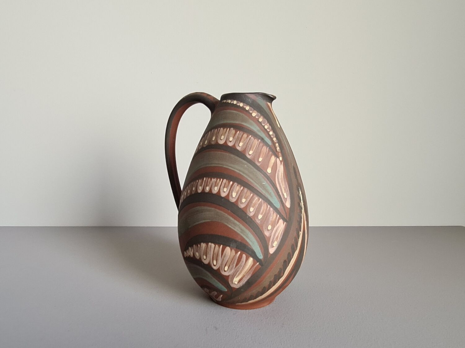 60 year pitcher / arts and crafts / collectible ceramics / vintage / signed / Mid-Century