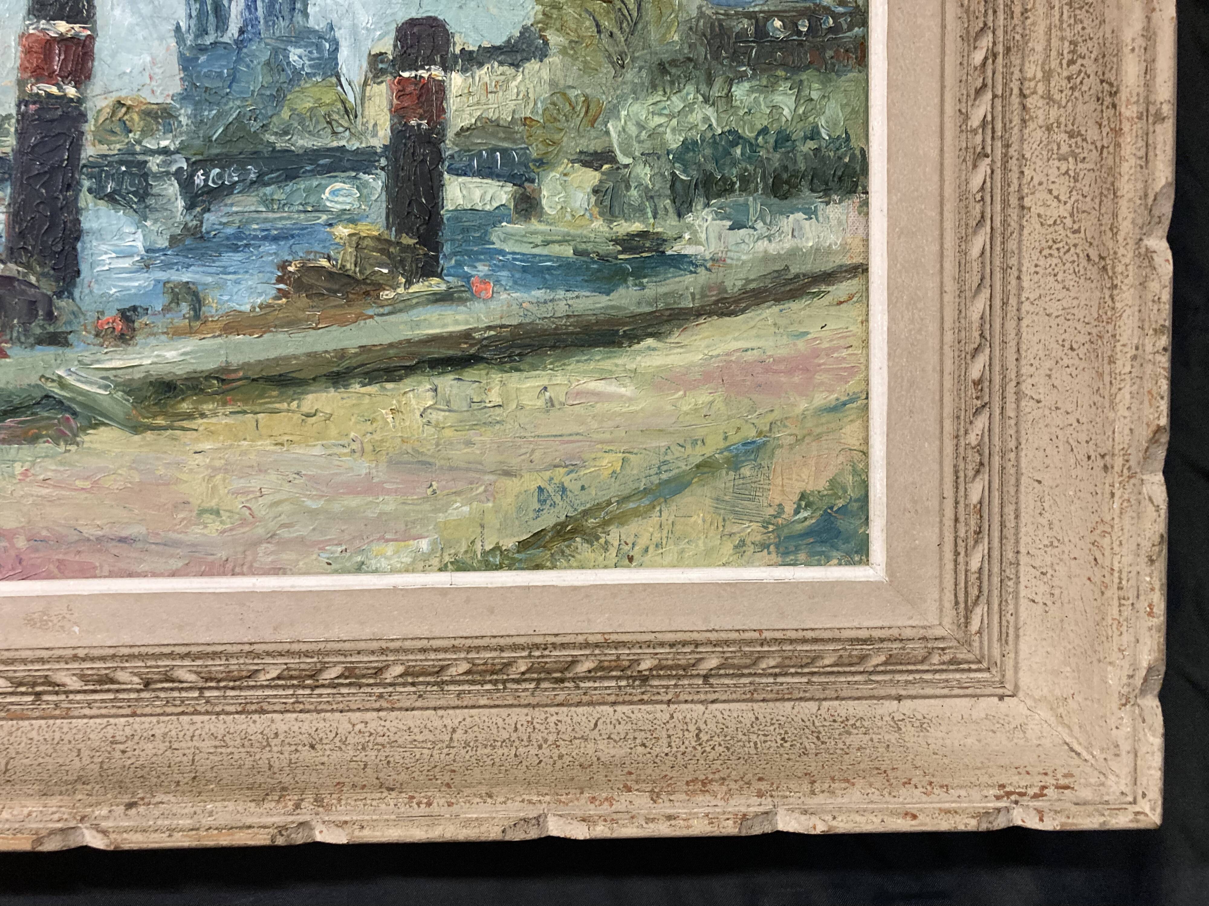 Parisian barge at the quayside, oil on canvas mounted