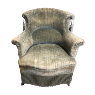 Fauteuil crapaud ancien vert d’eau