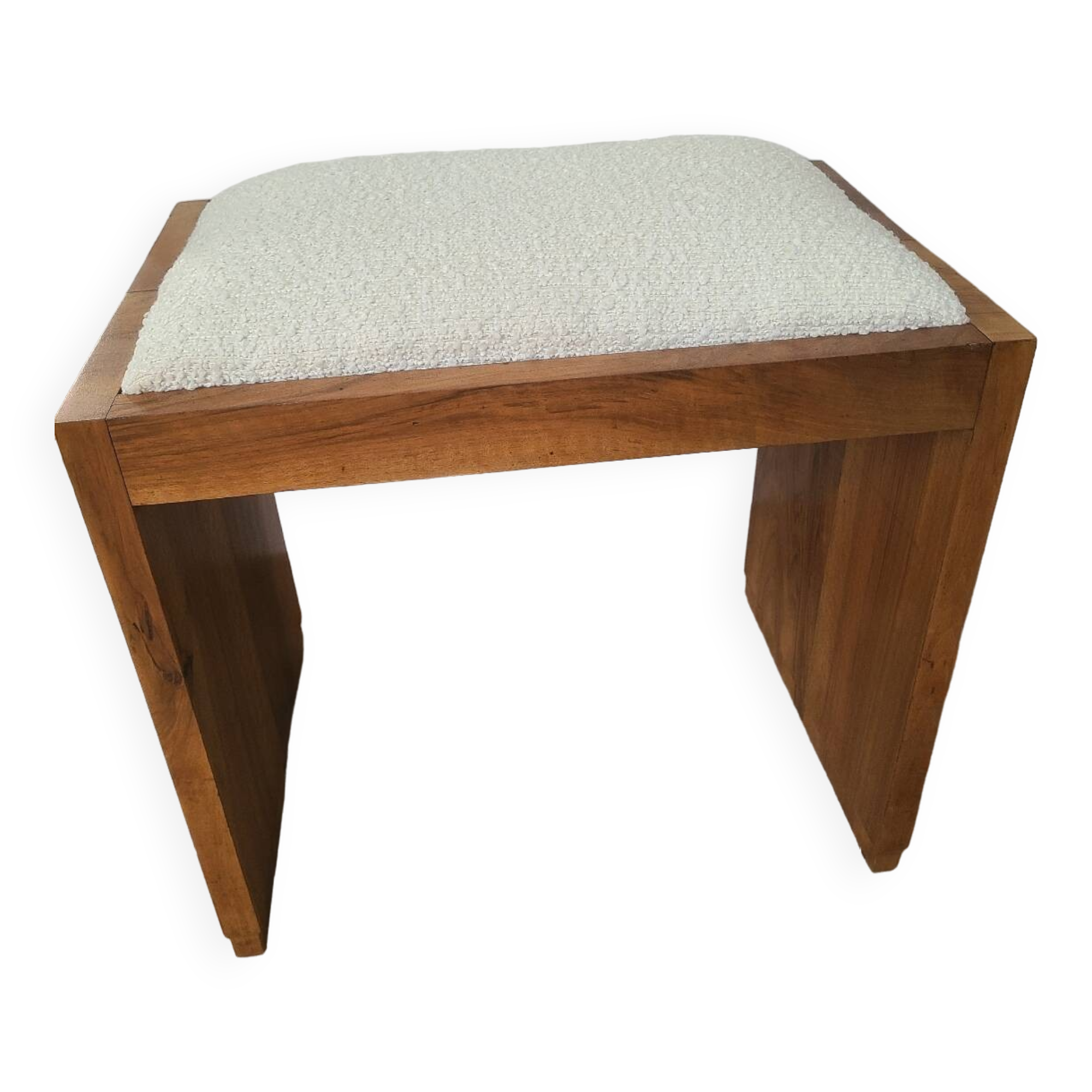Antique Art Deco piano bench stool rosewood white bouclette fabric