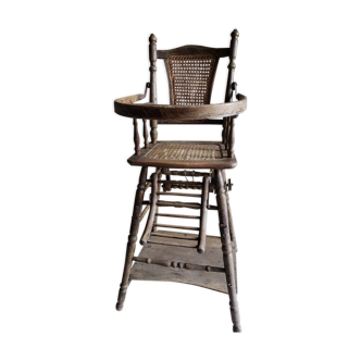 High cane chair that can be transformed into wood