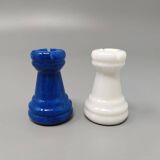 1970s Gorgeous Sky Blue and White Chess Set in Volterra Alabaster Handmade.