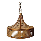 Vintage rattan hanging lamp – woven bamboo pendant light – boho design