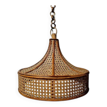 Lampe suspendue en rotin vintage – luminaire en bambou tissé – design boho