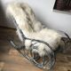 Thonet rocking chair in ivory lacquered bent wood, with a seat in white lambskin.