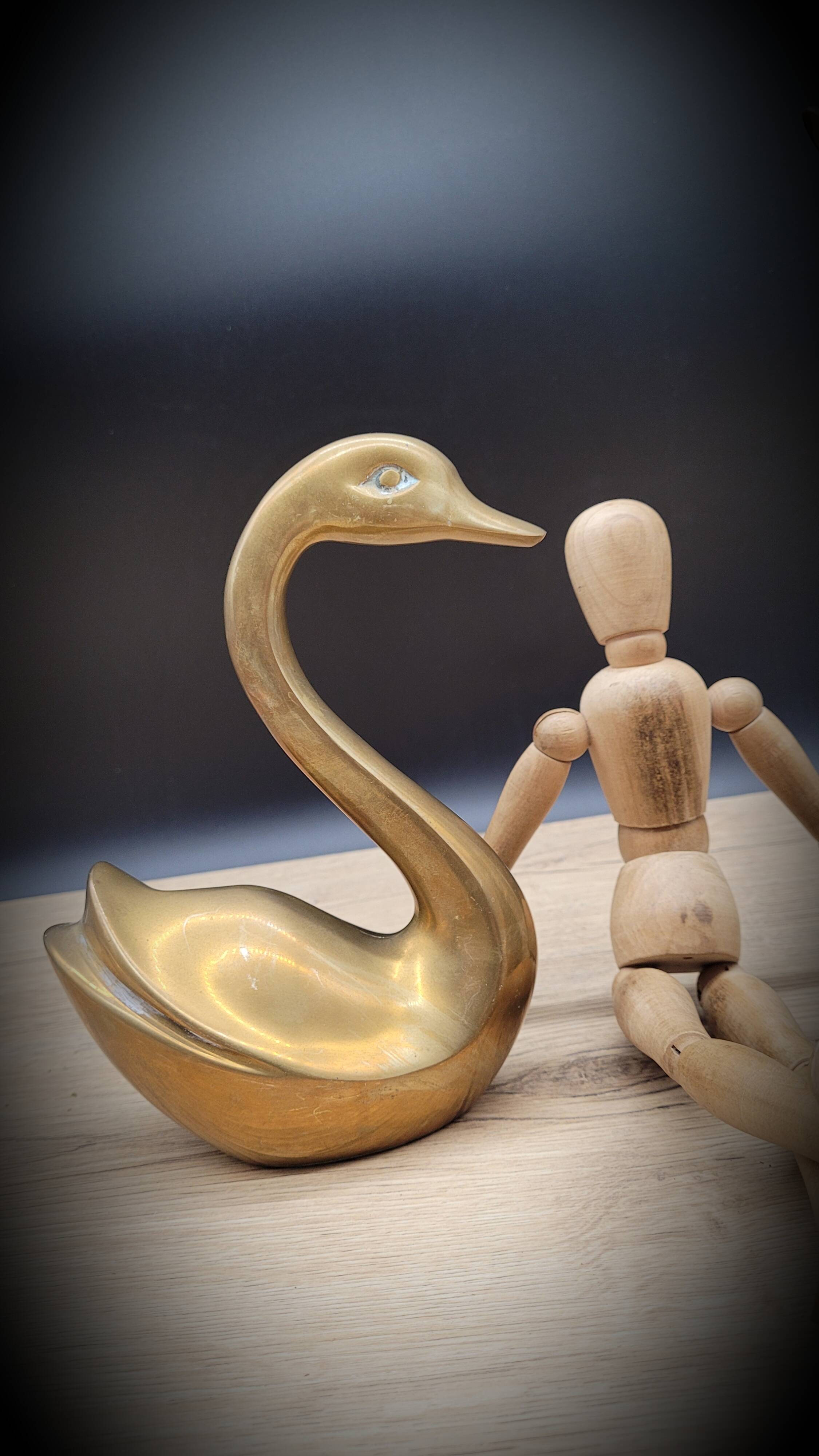 Pair brass swans