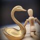 Pair brass swans