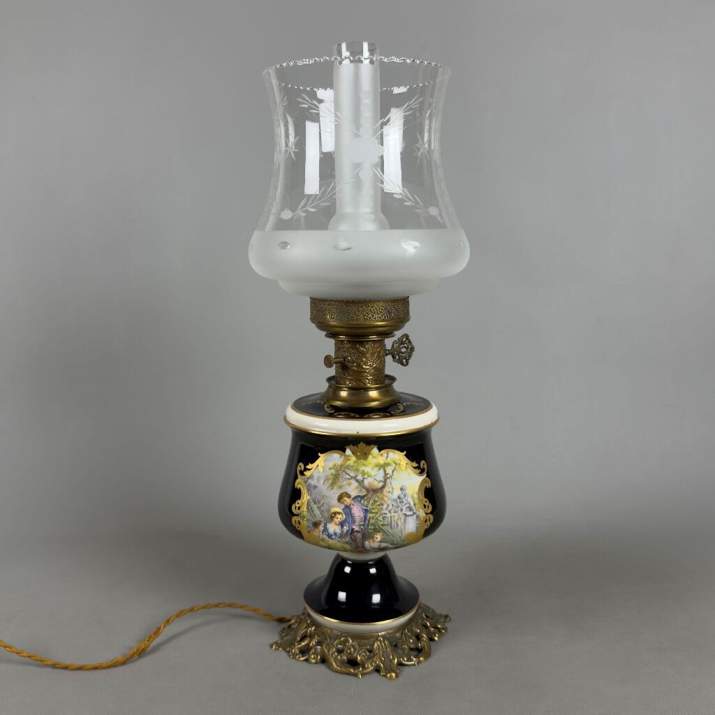 Limoges table lamp France porcelain brass glass vintage 20th century