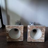 Antique Pair of Column Candlesticks in Blue and White Delftware