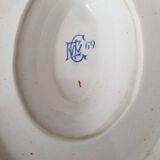 Antique sauceboat with lid in Gien earthenware, Rouen and dolphin decor