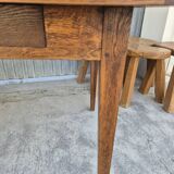 Antique rustic farmhouse table in solid oak with one drawer - 1m15