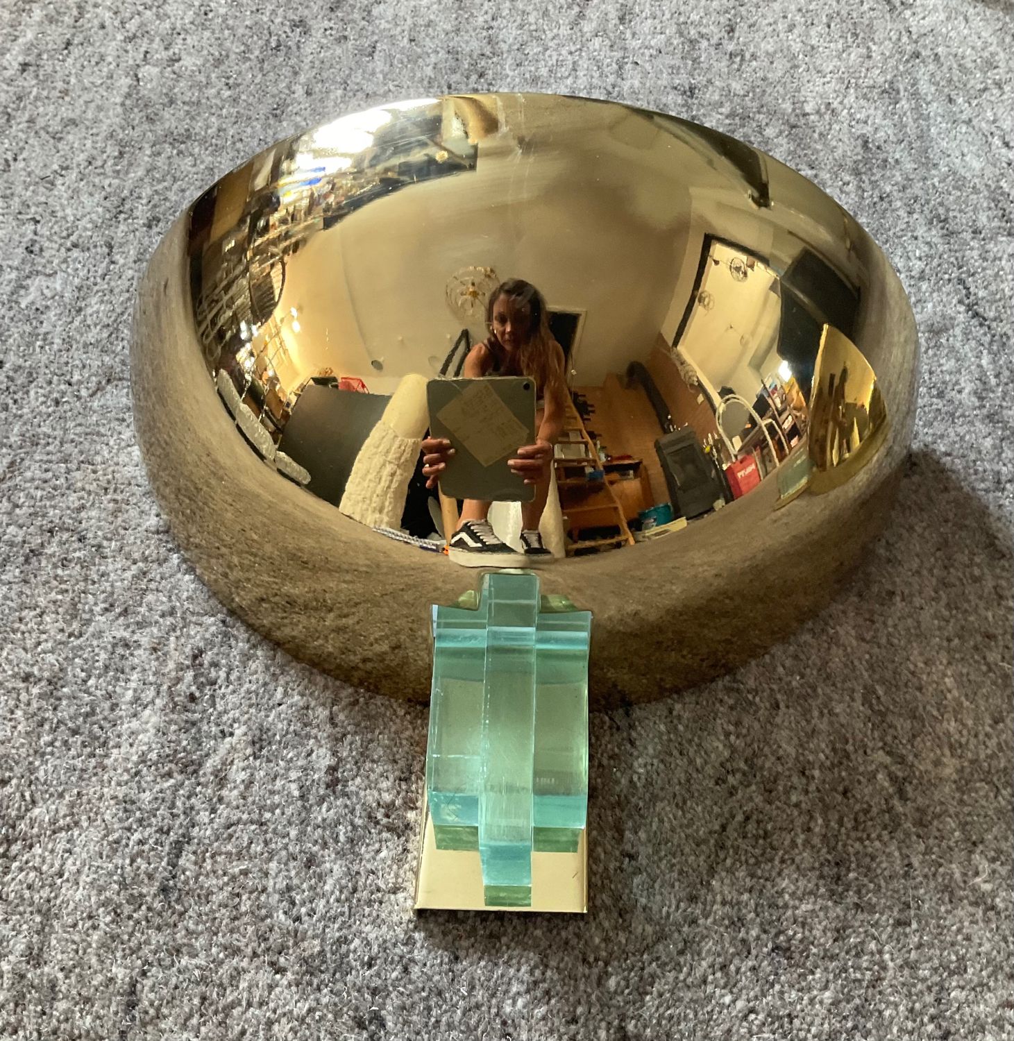Pair of Hollywood Regency half-moon wall lamps in gilded metal and plexiglass