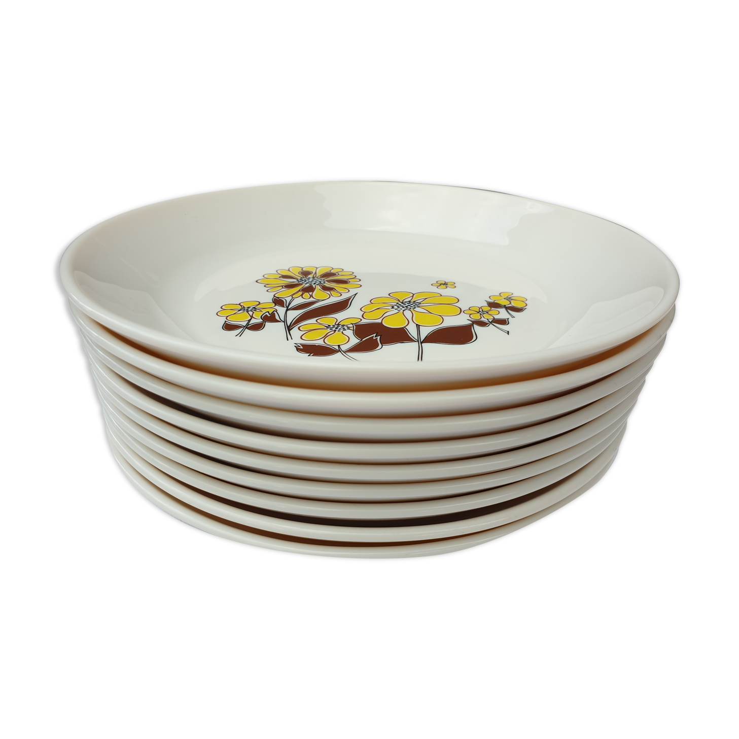 Set 14 plates Marguerites pop design 1970 Sovirel