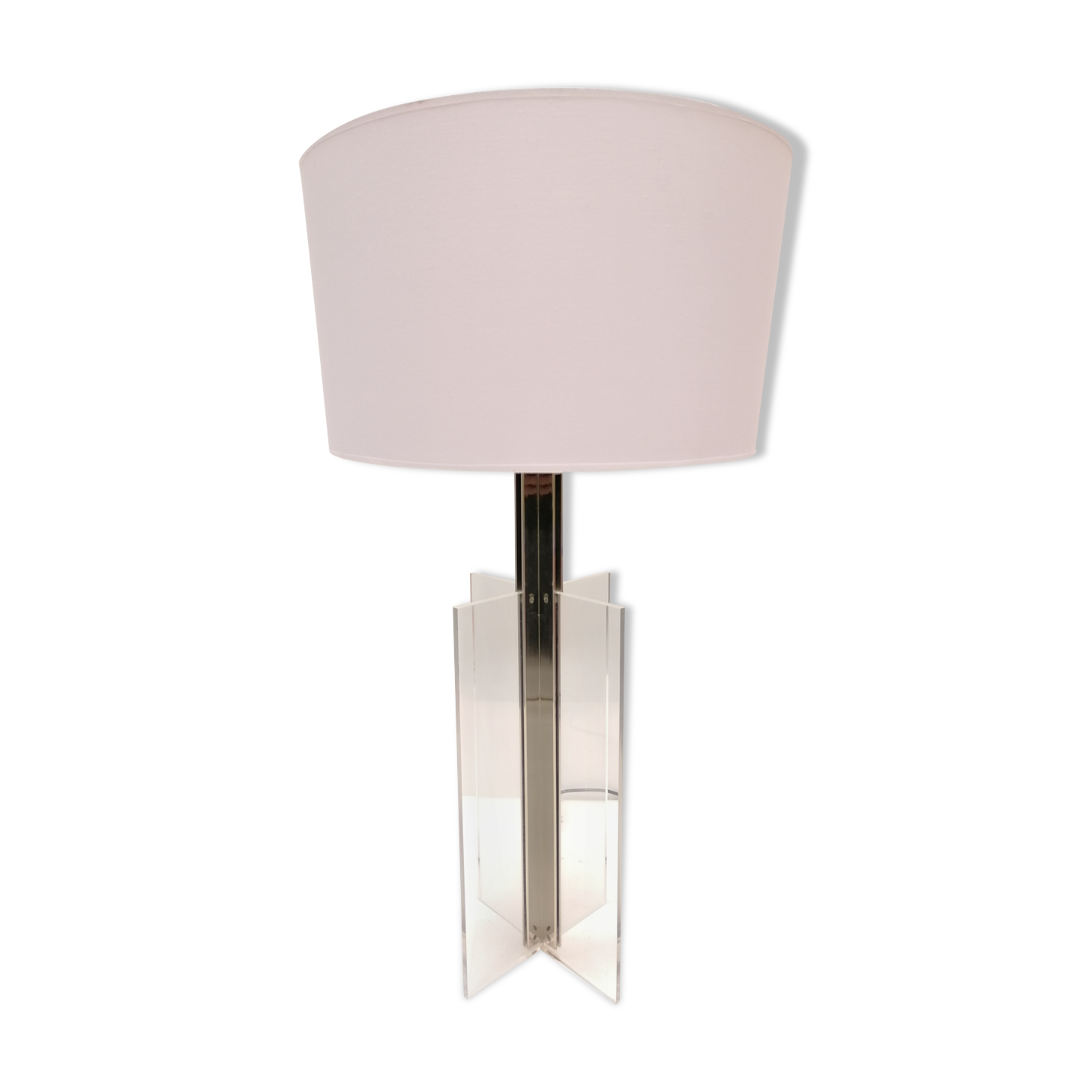 Large stainless steel and plexiglass lamp 1970 france