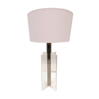 Large stainless steel and plexiglass lamp 1970 france