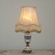 French Vintage Decorative Silver Metal and Porcelain Shaded Table Lamp