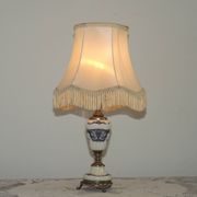 French Vintage Decorative Silver Metal and Porcelain Shaded Table Lamp