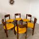Set of 6 Scandinavian style chairs Girsberger 70s vintage solid wood mustard yellow