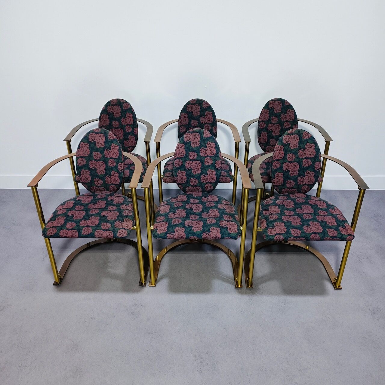 Ensemble de 6 fauteuils Belgo Chrome en laiton et cuivre