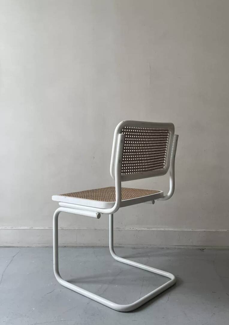 Cesca B32 vintage design chair in white metal and cane by Marcel Breuer