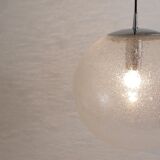 Large glass globe pendant light with bubbles and chrome by Peil & Putzler, Germany, 1970s.