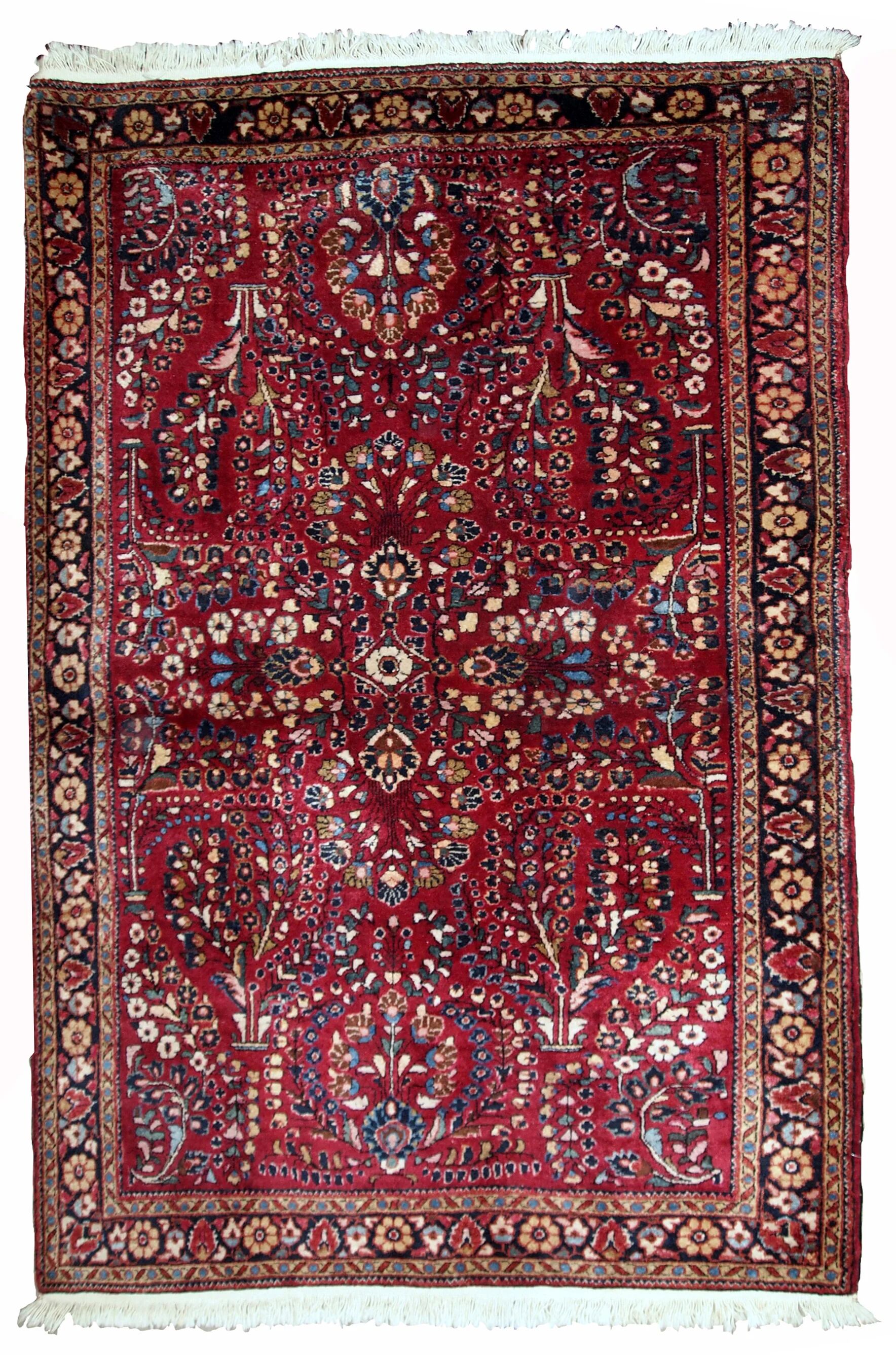 Handmade antique Persian Sarouk rug 97cm x 151cm 1920s