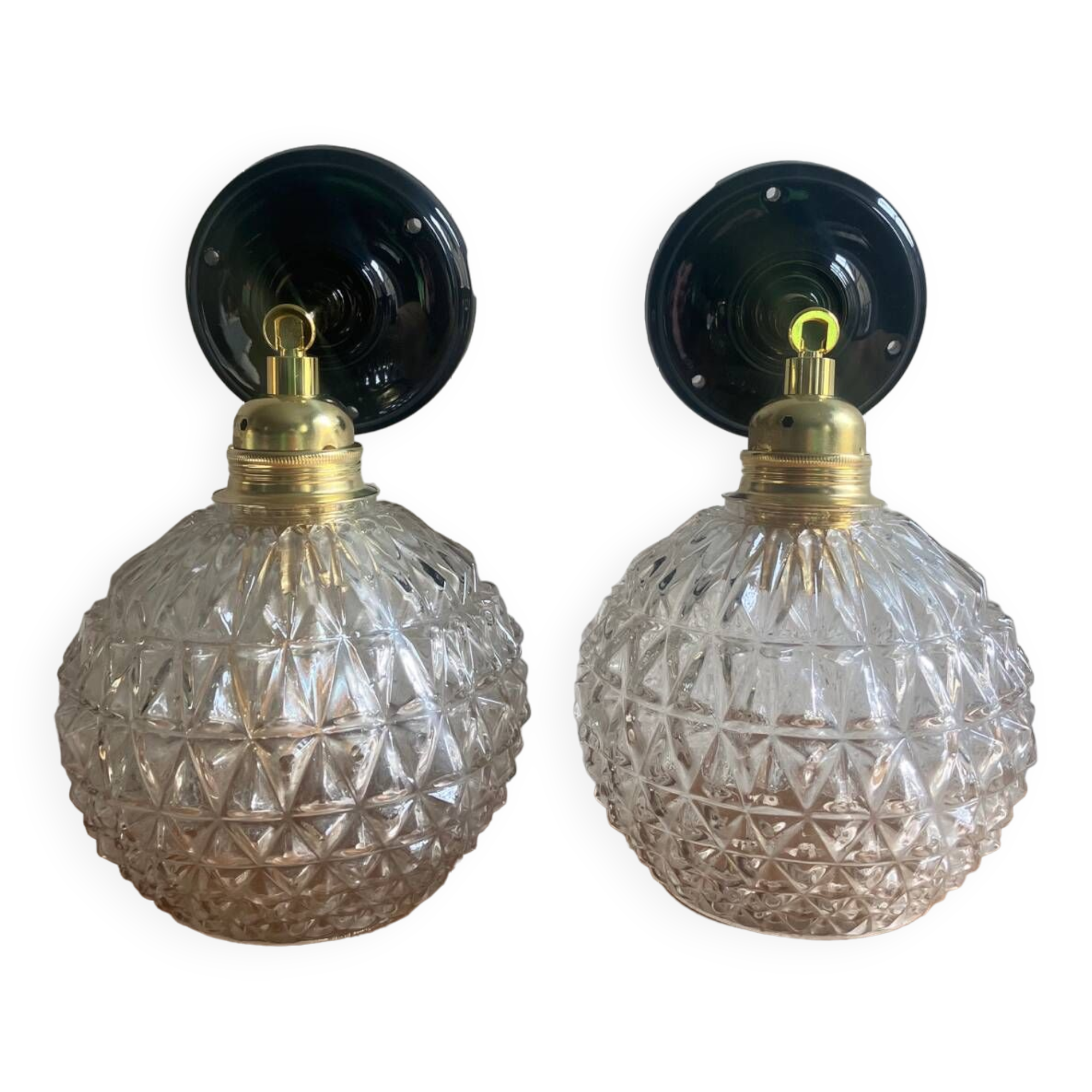 Pair of vintage glass globe wall lights