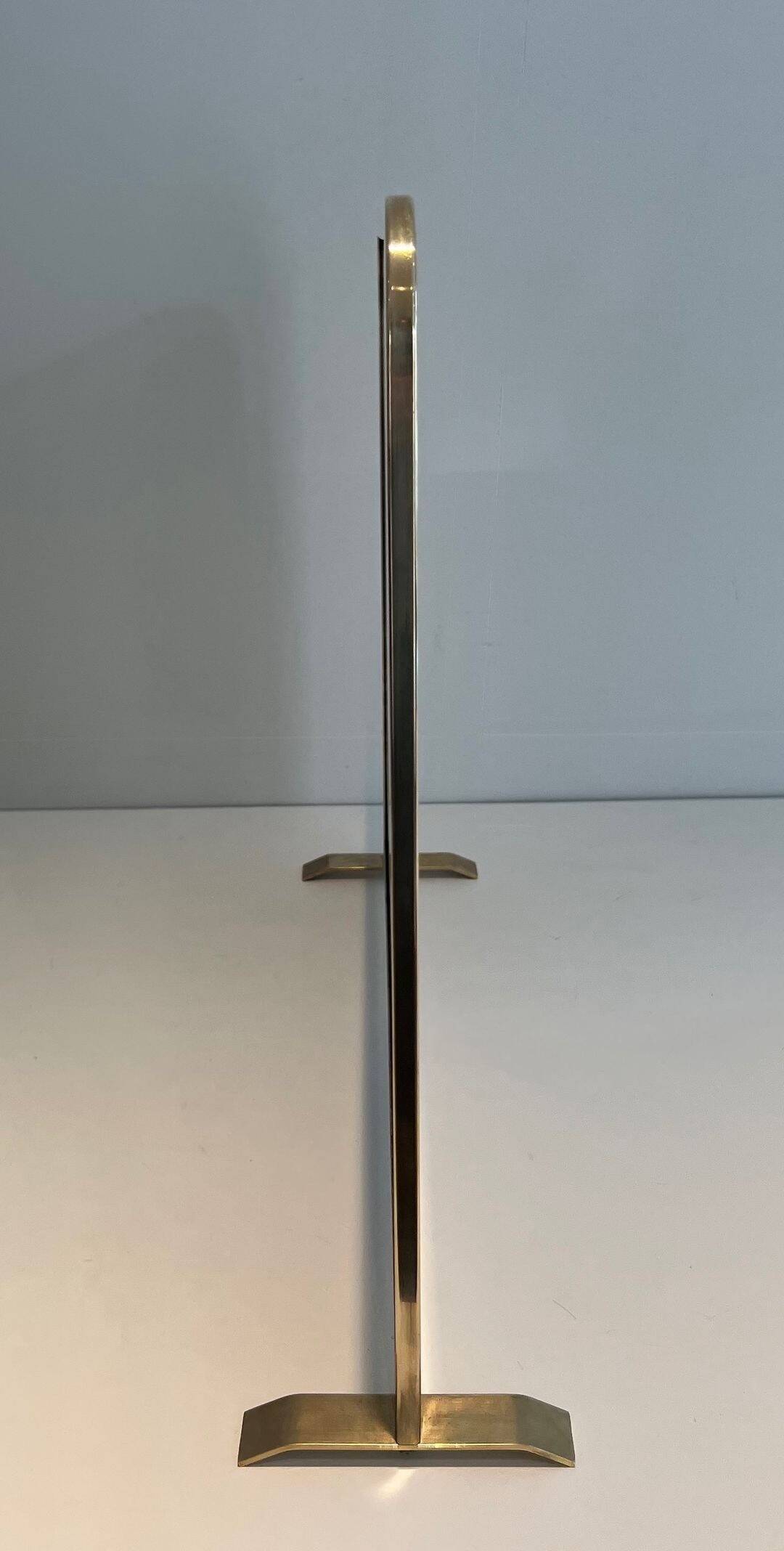 Single Panel Fire Screen in Tinted Green Glass with Brass Frame