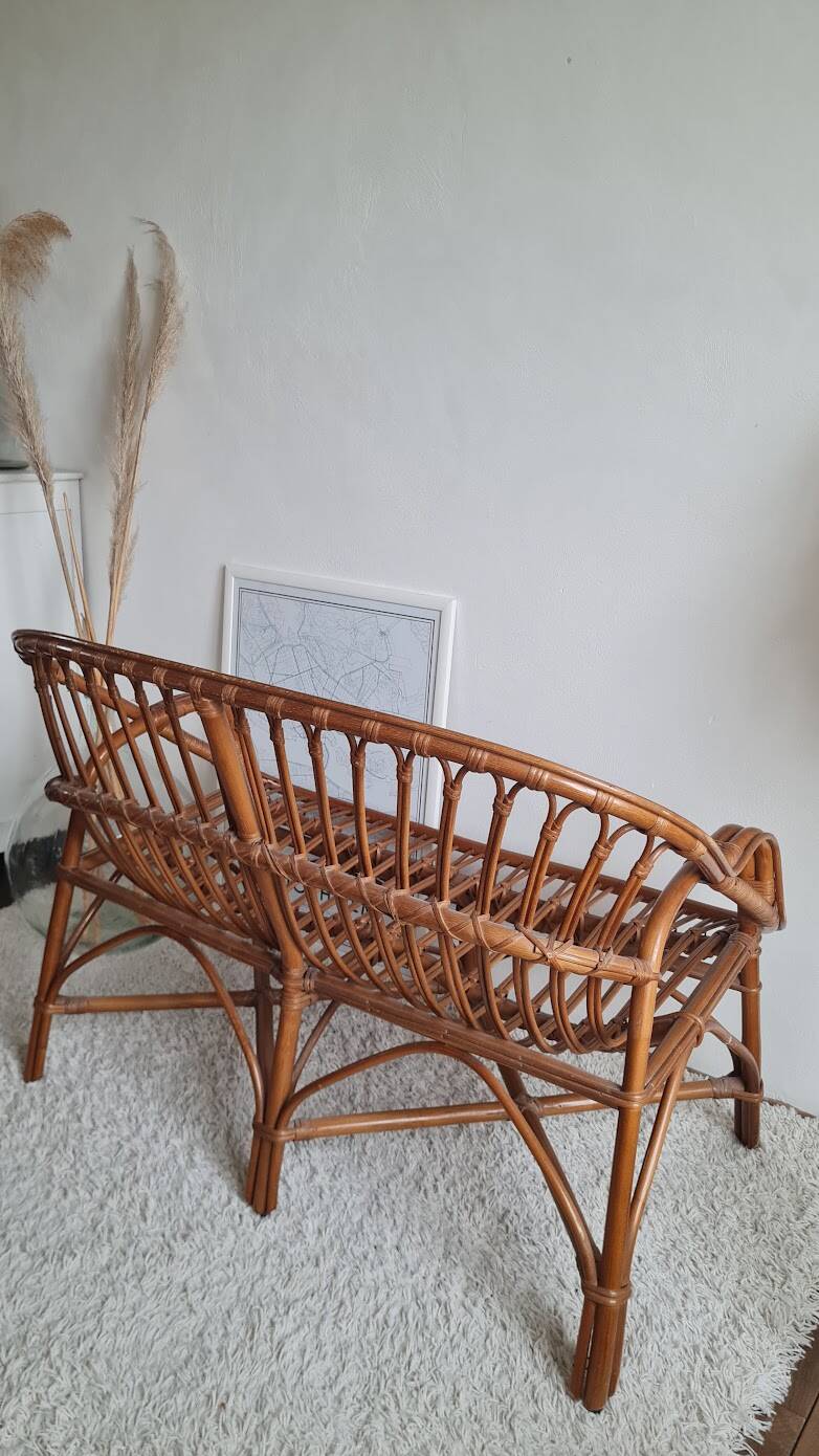 Vintage 1970s rattan bench