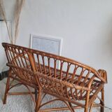 Vintage 1970s rattan bench