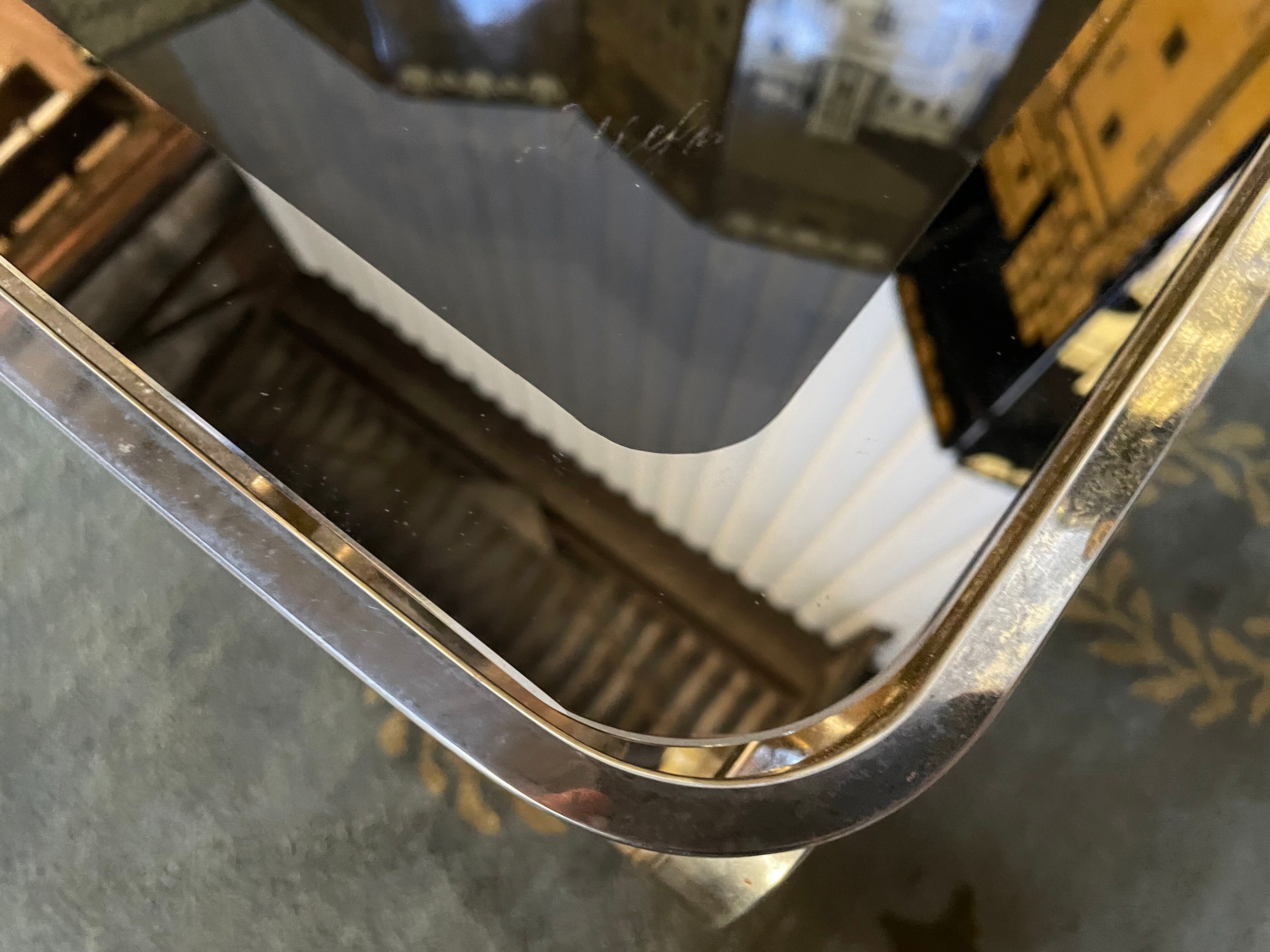 Coffee table in gilded metal and mirror glass with double top 1980
