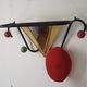 Vintage wall coat rack with mirror and shelf Black metal and wood ball