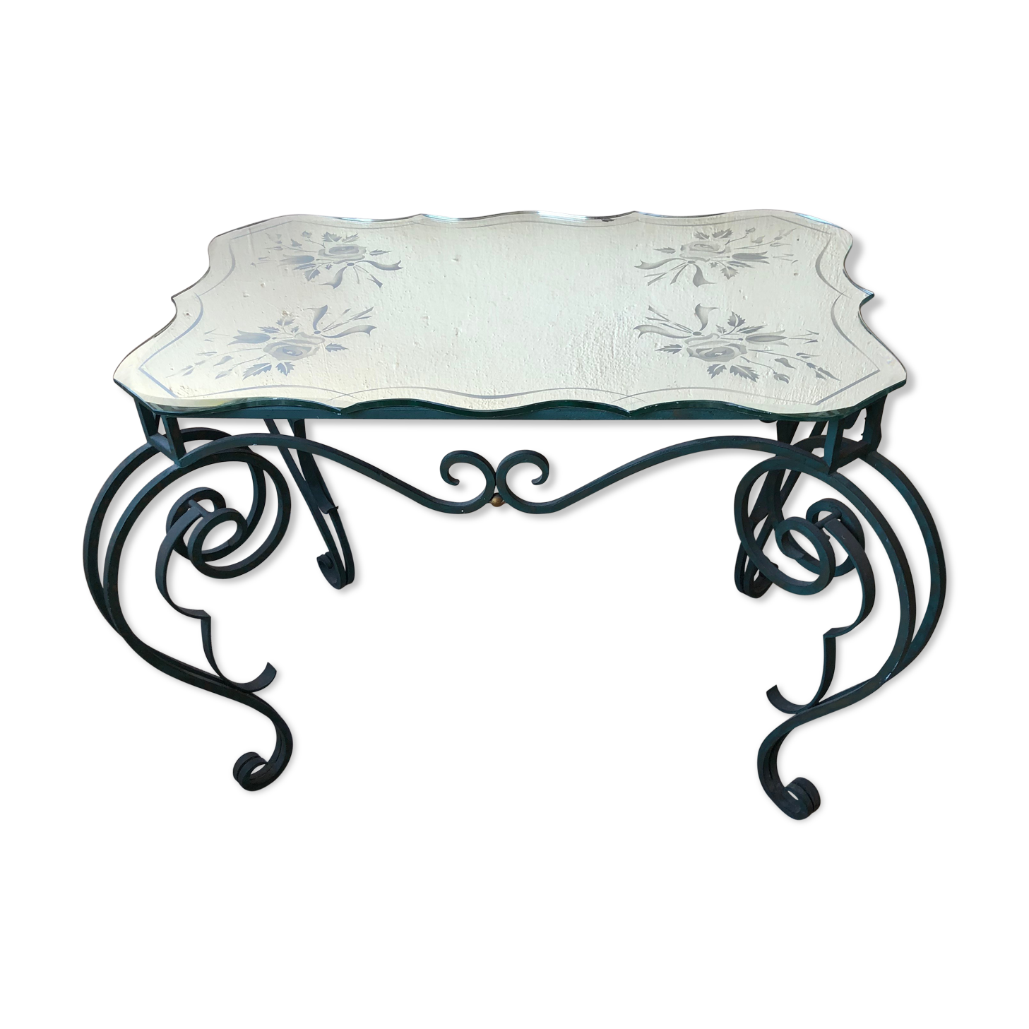 Wrought iron and engraved mirror