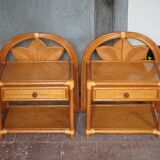 Paire de table rotin Maugrion pour Roche Bobois, table de chevet rotin