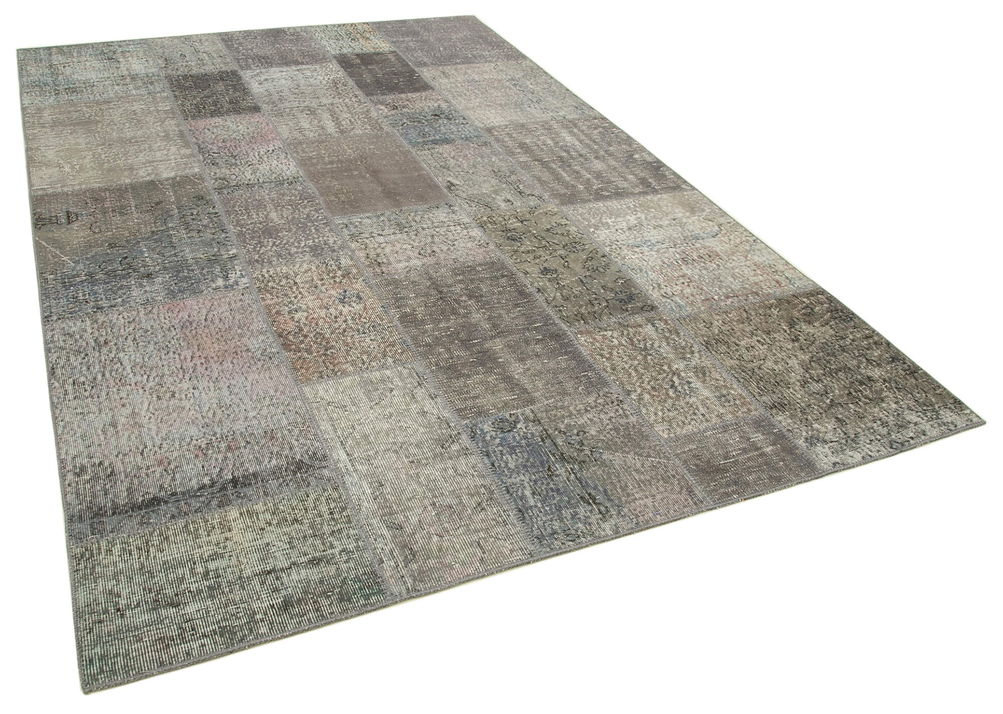 Handmade Anatolian Overdyed 200 cm x 297 cm Grey Patchwork Carpet