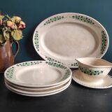 French vintage set of 4 plates, sauce boat and platter, from Longchamps, Cannes model