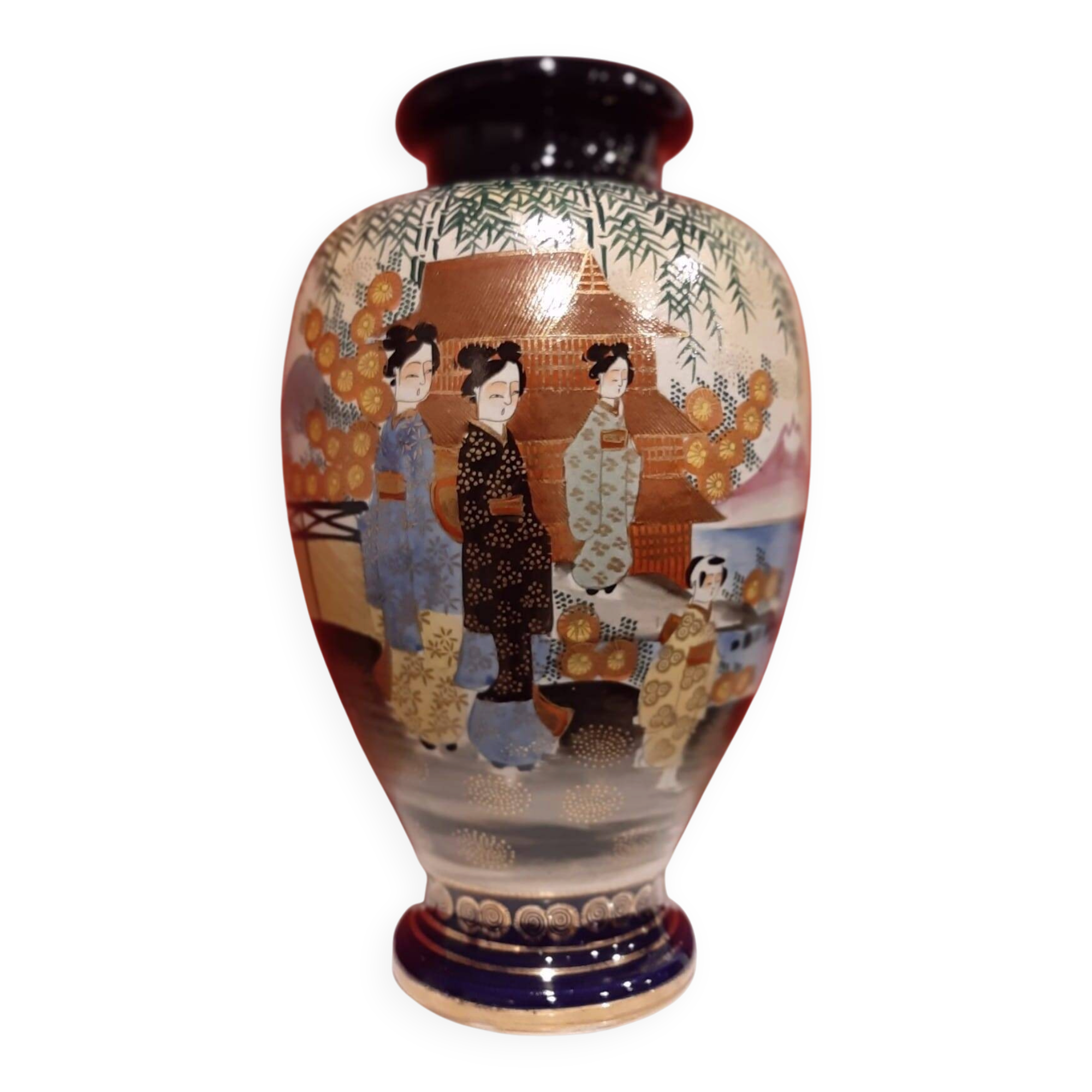 Unique Geisha vase depicting 3 woman with maker's mark