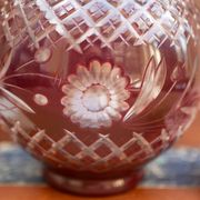 Burgundy cut glass vase or candle holder