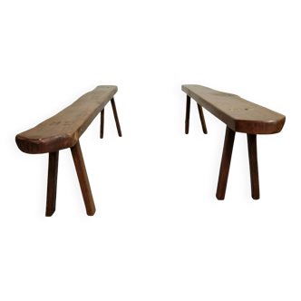 Rustic wabi sabi benches, set of 2, netherlands 1950s