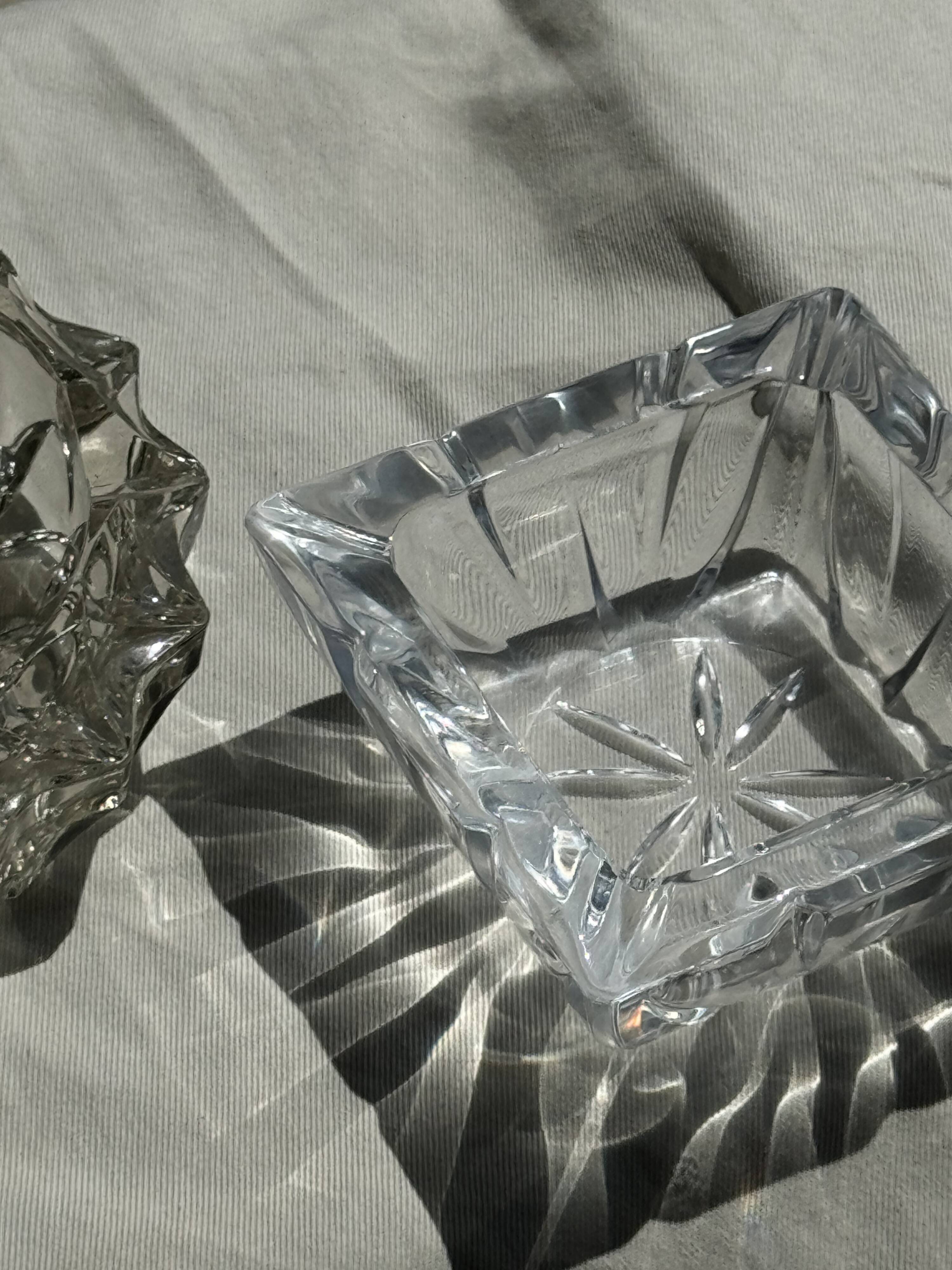 Large vintage square solid glass ashtray