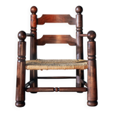 Oak and rush armchair, brutalist style, Charles Dudouyt, 1940s