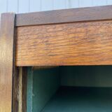 1970 oak office storage cabinet with curtains.