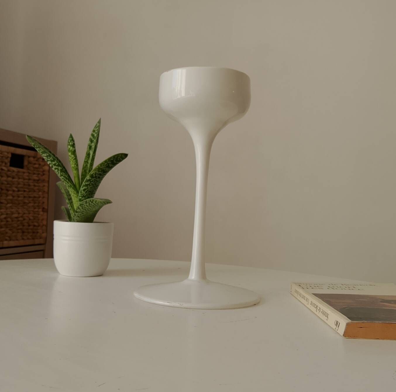 Vintage Scandinavian Ikea candlestick in Opaline.