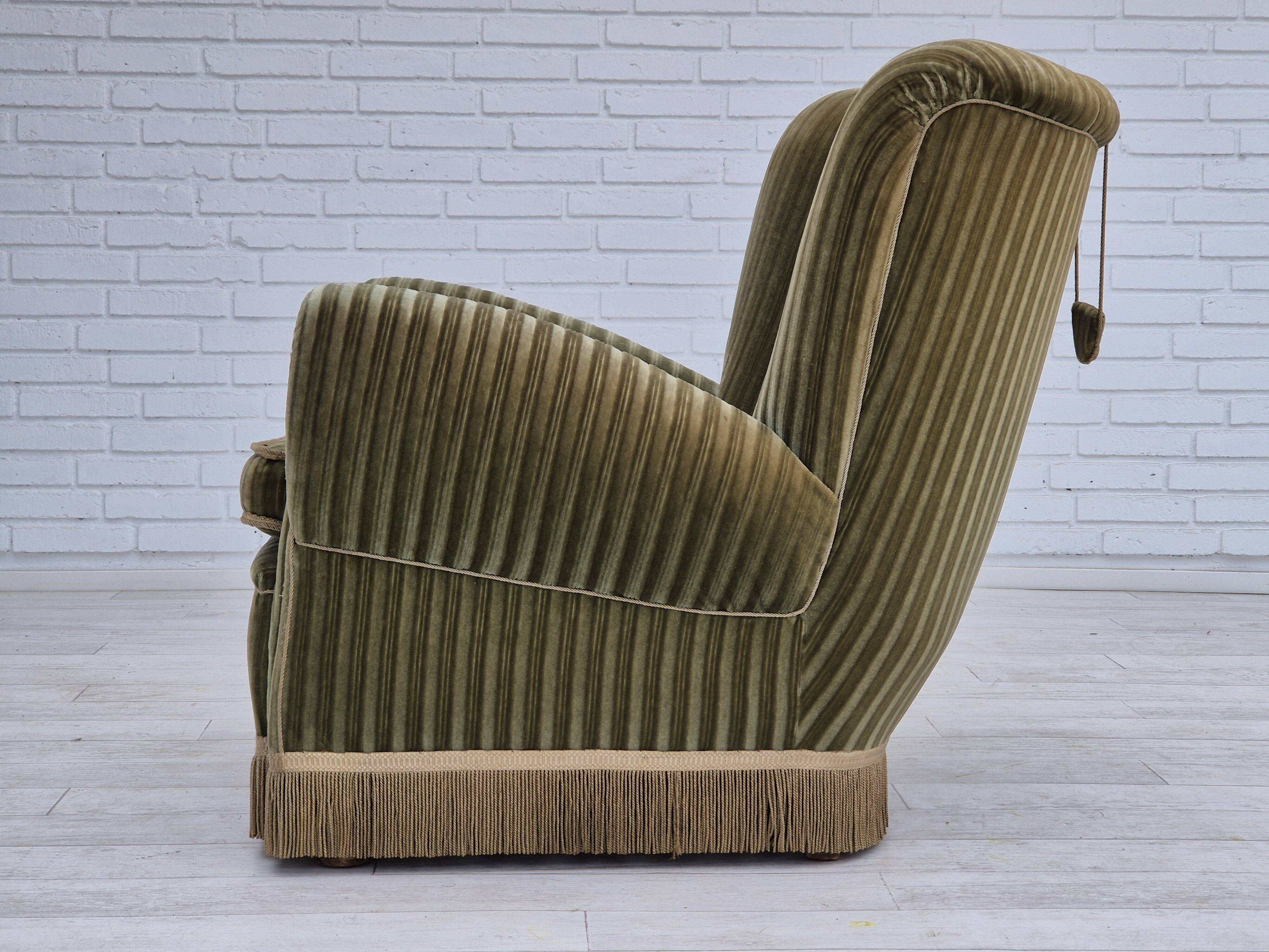 1960s, Danish relax armchair, original condition, green furniture velour.