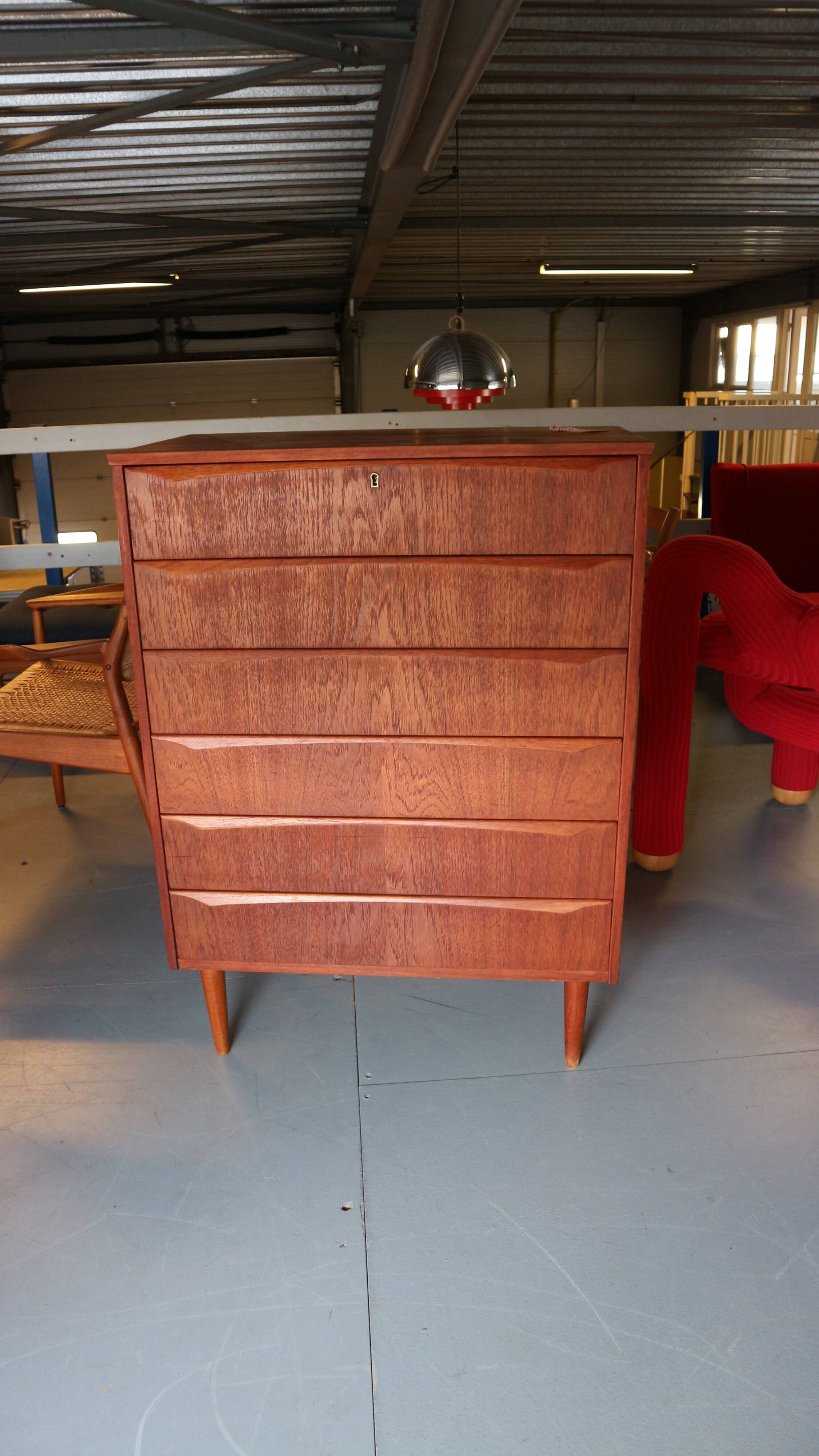 Mid-Century Modern Danish Chest of Six Drawers, Tallboy in Teak, Denmark, 1960