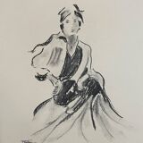 Signed charcoal painting of a female portrait "lady"