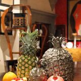 Mid-Century Modern Italian Silvered Pineapple Ice Bucket and Sugar Bowl, 1970s, Set of 2