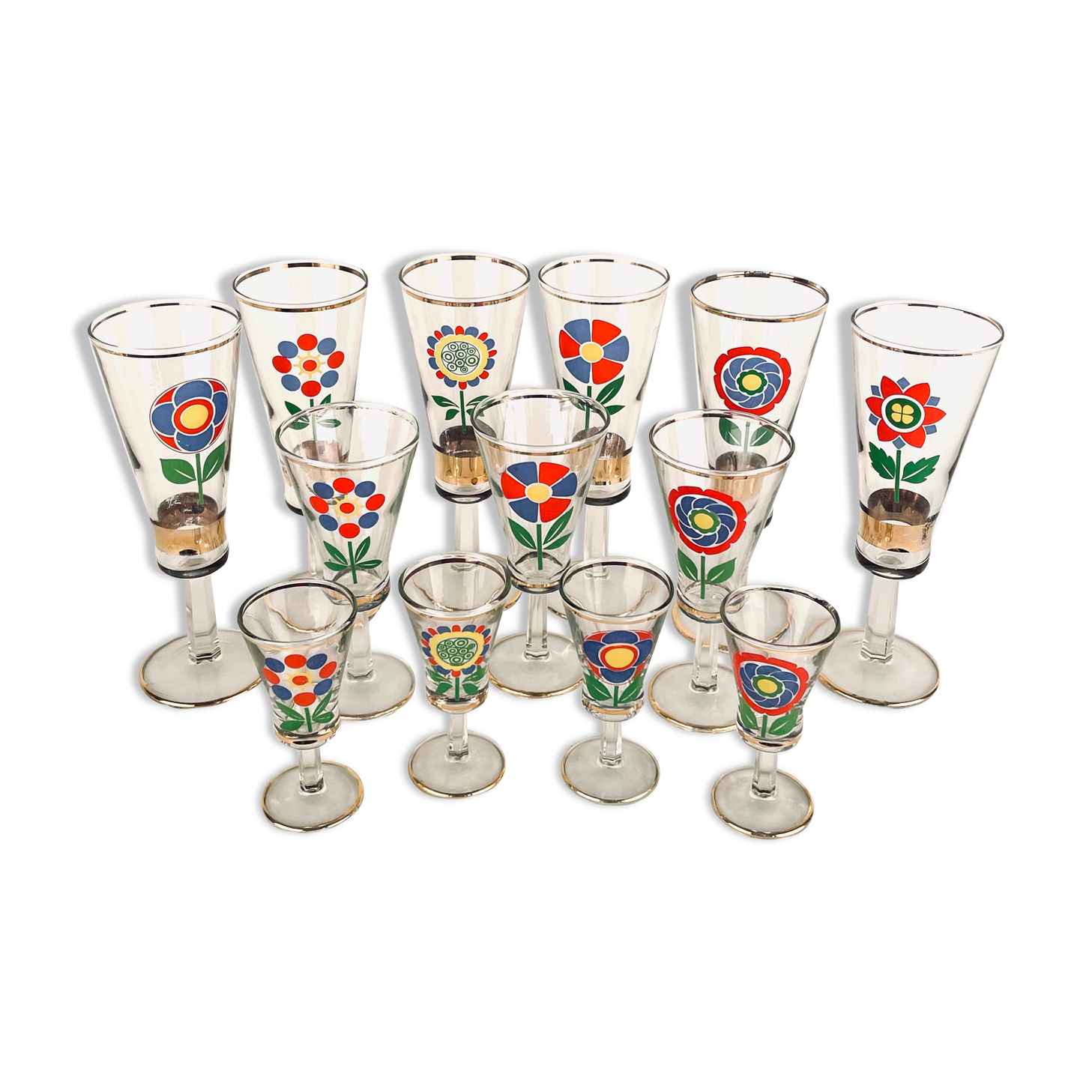 Service of 13 vintage glasses 70's