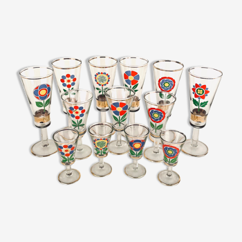 Service of 13 vintage glasses 70's