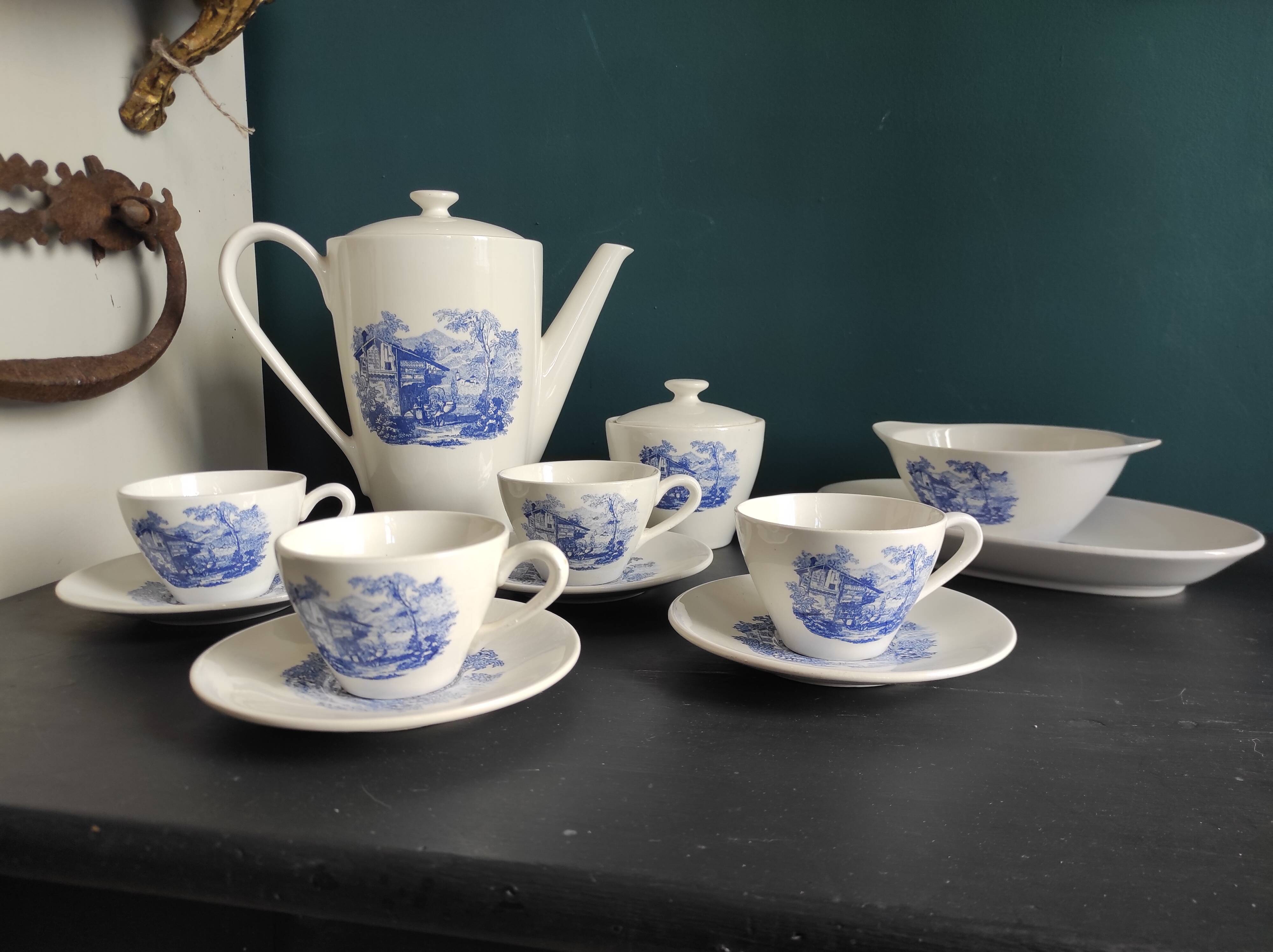 French Vintage Luneville porcelain coffee set
